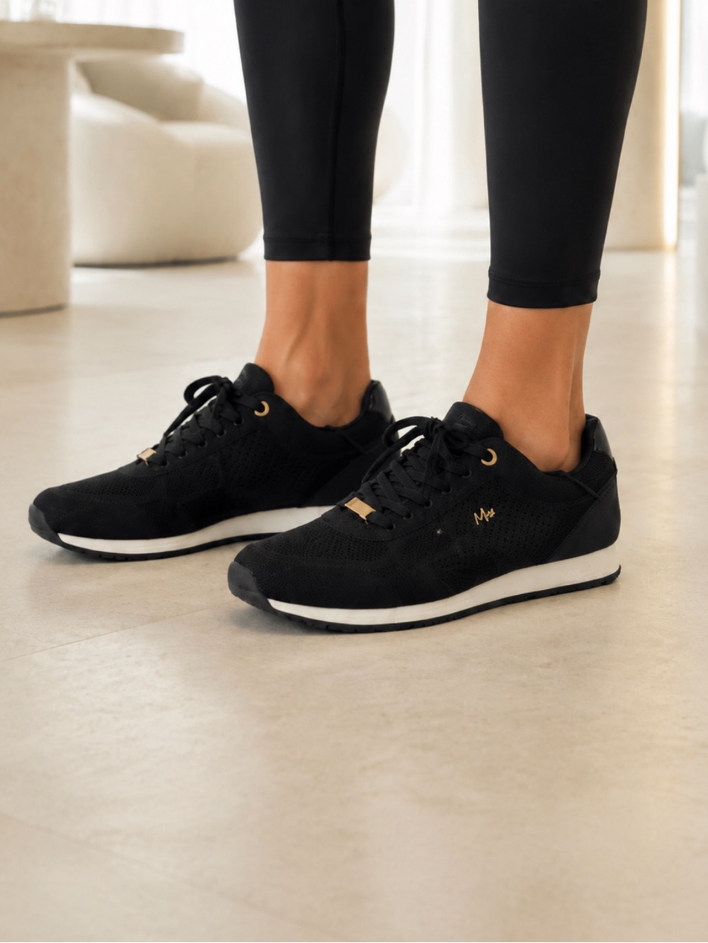 Mexx Black and White Knit Espadrille-Style Sneakers with Gold Accent❤️8